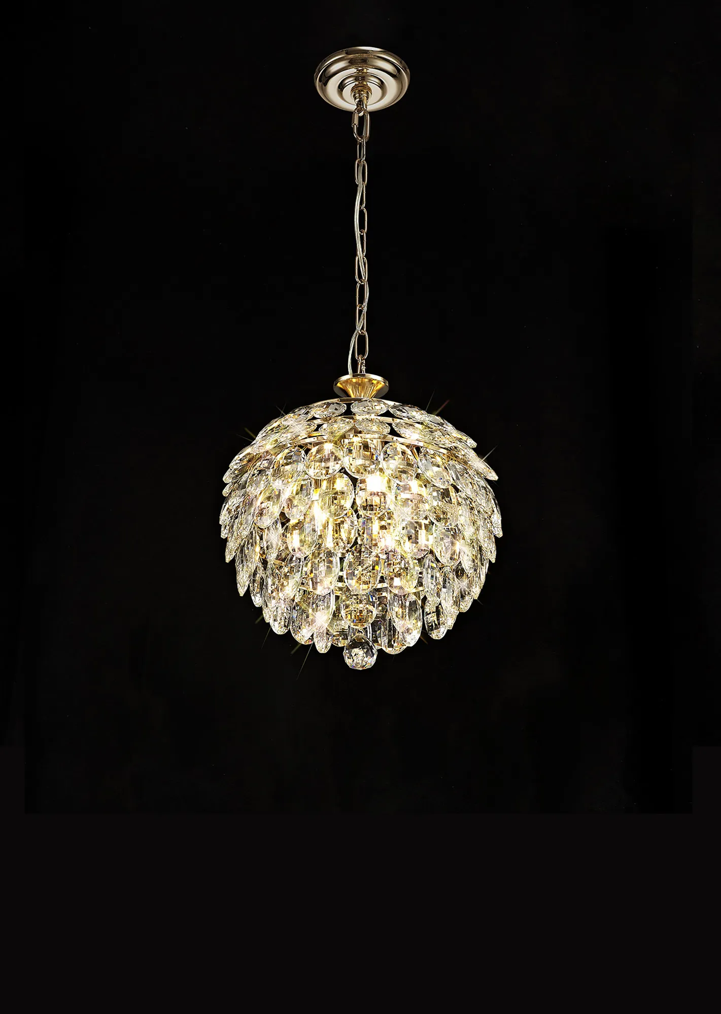 Coniston French Gold Crystal Ceiling Lights Diyas Spherical Crystal Fittings